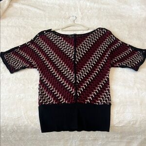 White House Black Market Red and Black Patterned Sweater